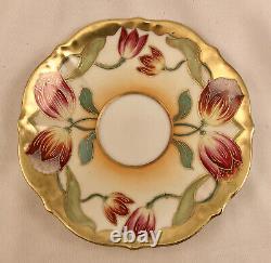 Antique Elite Limoges Tea Cup & Saucer, Art Nouveau Tulips, Artist Signed