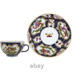 Antique English 1st Period Worcester Porcelain Fancy Bird Tea Cup & Saucer