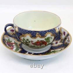 Antique English 1st Period Worcester Porcelain Fancy Bird Tea Cup & Saucer