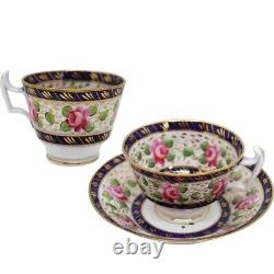 Antique English New Hall Regency Porcelain #1865 Roses Tea Cups & Saucer (3)