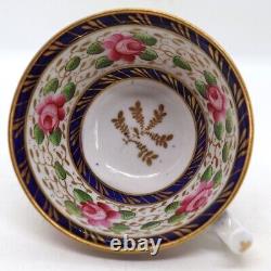 Antique English New Hall Regency Porcelain #1865 Roses Tea Cups & Saucer (3)