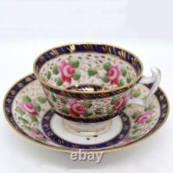 Antique English New Hall Regency Porcelain #1865 Roses Tea Cups & Saucer (3)