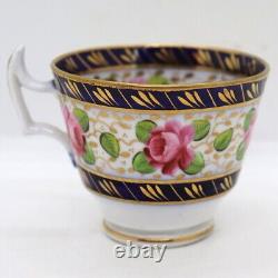 Antique English New Hall Regency Porcelain #1865 Roses Tea Cups & Saucer (3)