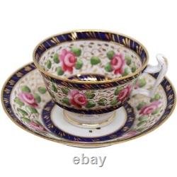 Antique English New Hall Regency Porcelain #1865 Roses Tea Cups & Saucer (3)