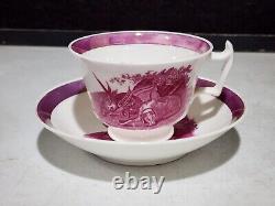 Antique English Pink Luster Tea Cup withSaucer DOG AND DEER HUNT SCENE Lustreware