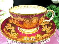 Antique English Porcelain COALPORT Tea Cup & Saucer C1825 teacup RED GOLD