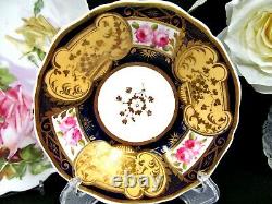 Antique English Porcelain Yates C1825 tea cup and saucer painted rose teacup set