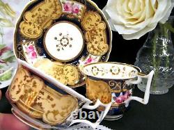 Antique English Porcelain Yates C1825 tea cup and saucer painted rose teacup set