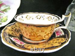 Antique English Porcelain Yates C1825 tea cup and saucer painted rose teacup set