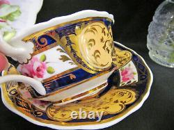 Antique English Porcelain Yates C1825 tea cup and saucer painted rose teacup set