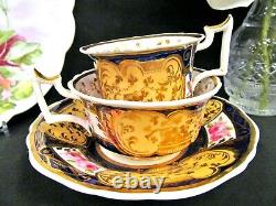 Antique English Porcelain Yates C1825 tea cup and saucer painted rose teacup set