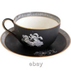 Antique English Prattware Black Earthenware Pottery Old Greek Tea Cup & Saucer