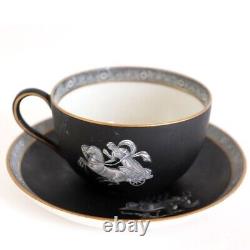 Antique English Prattware Black Earthenware Pottery Old Greek Tea Cup & Saucer