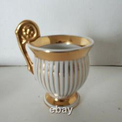 Antique European Tea Cup Saucer Gold White Embossed Stripe Porcelain G-1225