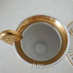 Antique European Tea Cup Saucer Gold White Embossed Stripe Porcelain G-1225