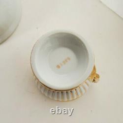 Antique European Tea Cup Saucer Gold White Embossed Stripe Porcelain G-1225