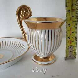 Antique European Tea Cup Saucer Gold White Embossed Stripe Porcelain G-1225