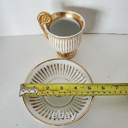 Antique European Tea Cup Saucer Gold White Embossed Stripe Porcelain G-1225