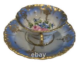 Antique Exquisite French Sevres Louis XV 1800's Porcelain Teacup & Saucer Marked