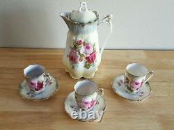 Antique FG Germany Tea Set of 3 Teacups and 3 Saucers with Teapod