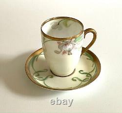 Antique FLORENTIA ITALY HAND PAINTED SIGNED SNOWDROP & GOLD TEA CUP & SAUCER