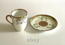 Antique FLORENTIA ITALY HAND PAINTED SIGNED SNOWDROP & GOLD TEA CUP & SAUCER