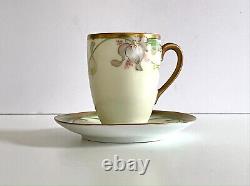 Antique FLORENTIA ITALY HAND PAINTED SIGNED SNOWDROP & GOLD TEA CUP & SAUCER