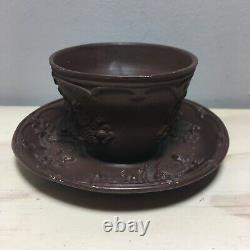 Antique Ferdinand Gerbing FGW Strawberries Brown Terracotta Teacup Saucer 1800s