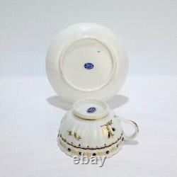 Antique Flight Worcester Porcelain Tea Cup & Saucer Cobalt Blue Gold PC