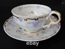 Antique Floral Periwinkle Blue gold Leaf Scroll Estate Tea Cup & Saucer Lovely
