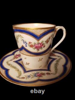 Antique French 18th Century Sèvres Hand Painted Teacup with Saucer, circa 1778