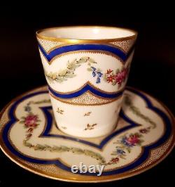 Antique French 18th Century Sèvres Hand Painted Teacup with Saucer, circa 1778