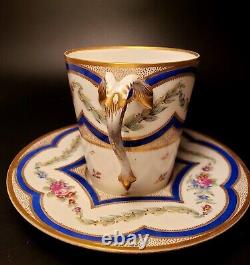 Antique French 18th Century Sèvres Hand Painted Teacup with Saucer, circa 1778