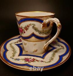 Antique French 18th Century Sèvres Hand Painted Teacup with Saucer, circa 1778