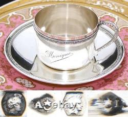 Antique French. 800 (nearly sterling) Silver Tea Cup & Saucer, Large Monique