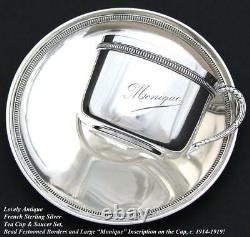 Antique French. 800 (nearly sterling) Silver Tea Cup & Saucer, Large Monique