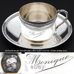 Antique French. 800 (nearly sterling) Silver Tea Cup & Saucer, Large Monique