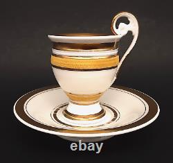 Antique French Empire Old Paris Porcelain Dragon Handle Gold Coffee Cup Saucer