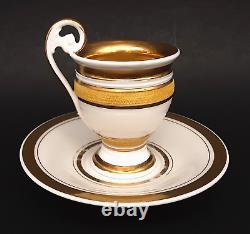 Antique French Empire Old Paris Porcelain Dragon Handle Gold Coffee Cup Saucer