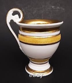 Antique French Empire Old Paris Porcelain Dragon Handle Gold Coffee Cup Saucer