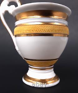 Antique French Empire Old Paris Porcelain Dragon Handle Gold Coffee Cup Saucer