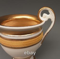 Antique French Empire Old Paris Porcelain Dragon Handle Gold Coffee Cup Saucer