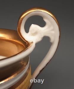 Antique French Empire Old Paris Porcelain Dragon Handle Gold Coffee Cup Saucer