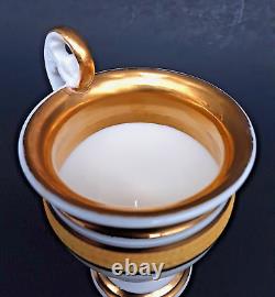 Antique French Empire Old Paris Porcelain Dragon Handle Gold Coffee Cup Saucer