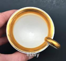 Antique French Empire Old Paris Porcelain Dragon Handle Gold Coffee Cup Saucer