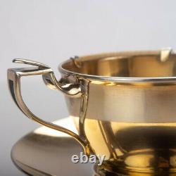Antique French Gilt Sterling Silver Tea Coffee Cup Saucer Set Keller Art Deco