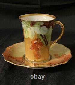 Antique French Porcelain Cup & Saucer Jacob Petit Studio, Signed G. Rose