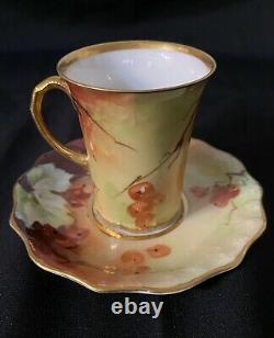 Antique French Porcelain Cup & Saucer Jacob Petit Studio, Signed G. Rose