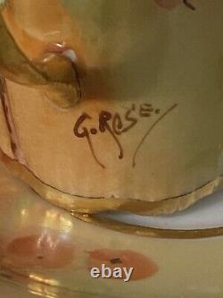 Antique French Porcelain Cup & Saucer Jacob Petit Studio, Signed G. Rose