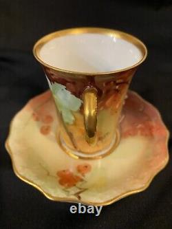 Antique French Porcelain Cup & Saucer Jacob Petit Studio, Signed G. Rose